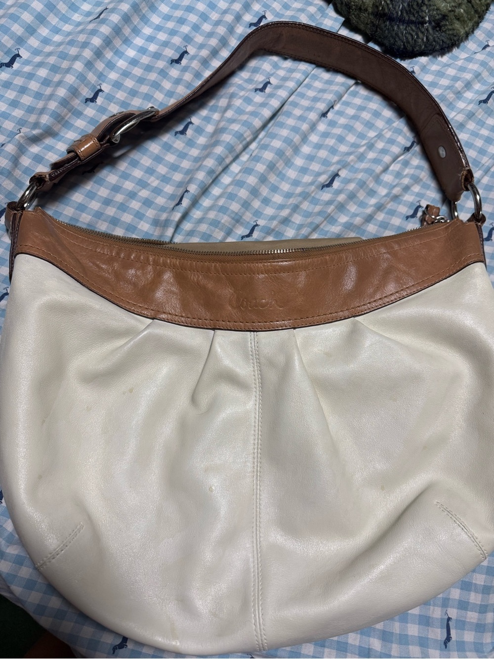 Coach Two-Tone Cream and Brown Leather Shoulder Hobo